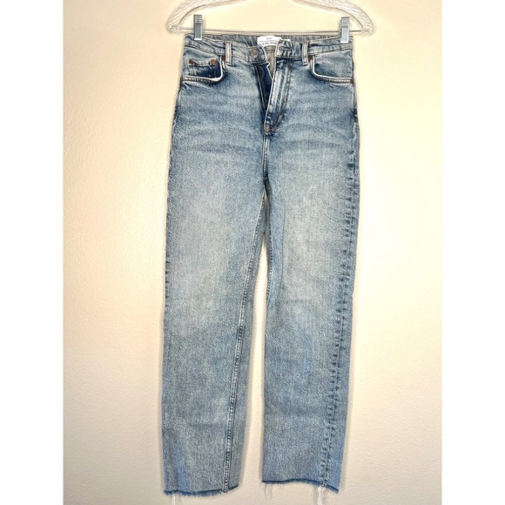& Other Stories‎ Blue High Waist Straight Leg Raw Hem Jeans US 26/28